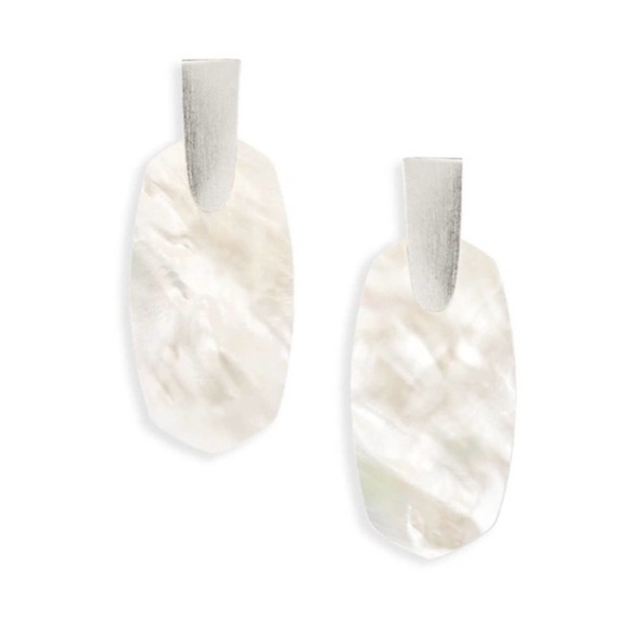 KENDRA Scott Ivory Silver Oval Drop Mother of Pearl Statement Earrings - Picture 2 of 10